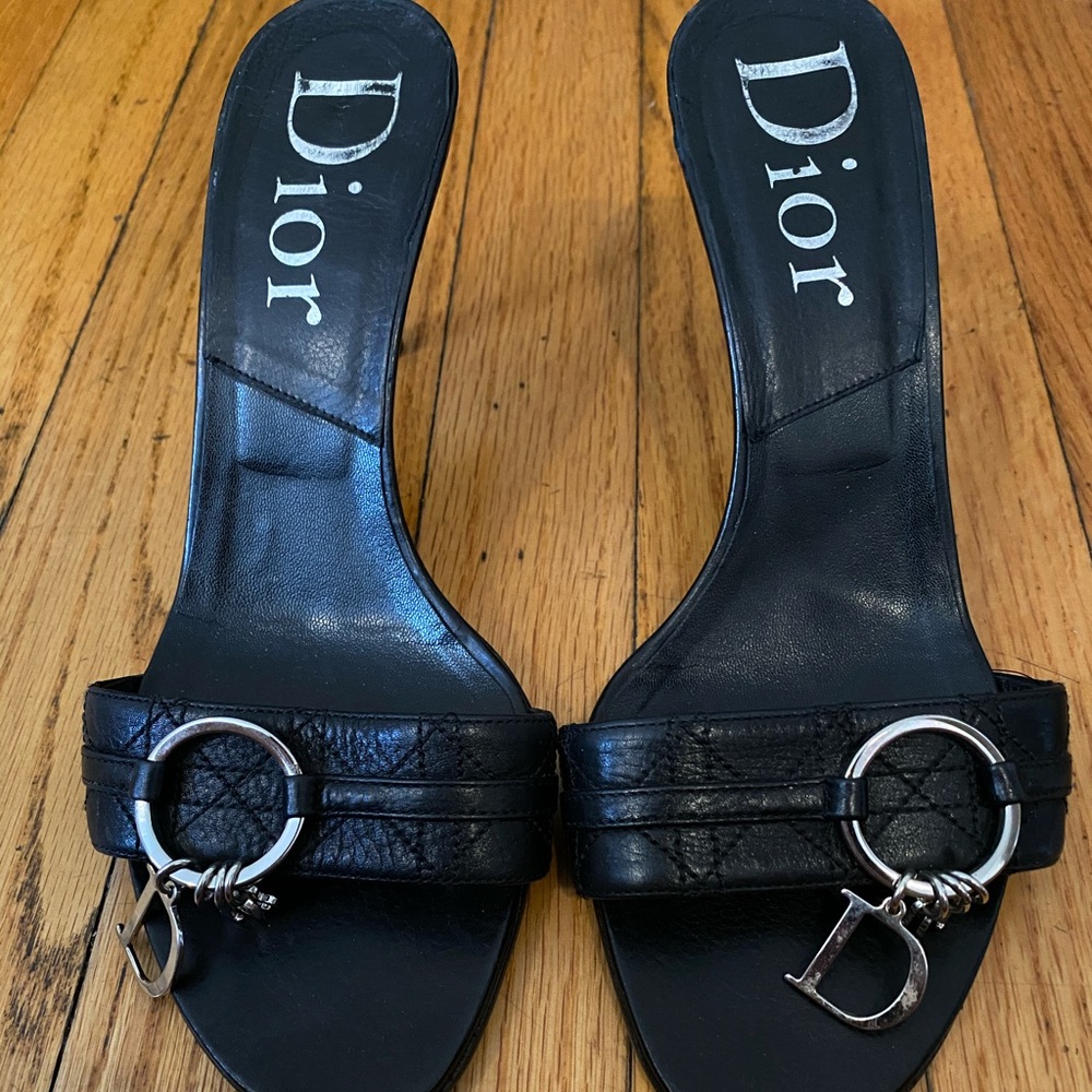 Dior Black Leather Mules